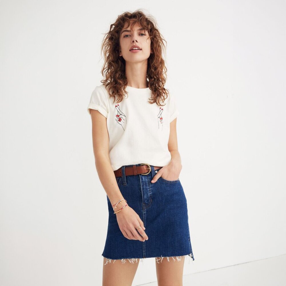 Madewell Stretch Denim Straight Mini Skirt in Step Hem Edition - sz 24